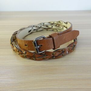 Braided Belt Women Small Brown Studded Leather Skinny Minimal Studs Classic Faux